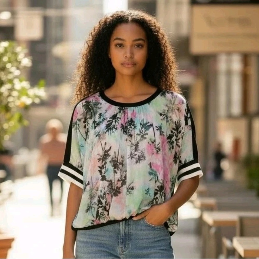 Metaphor Chic Palms Tropical Sheer Blouse Women's Size‎ XS